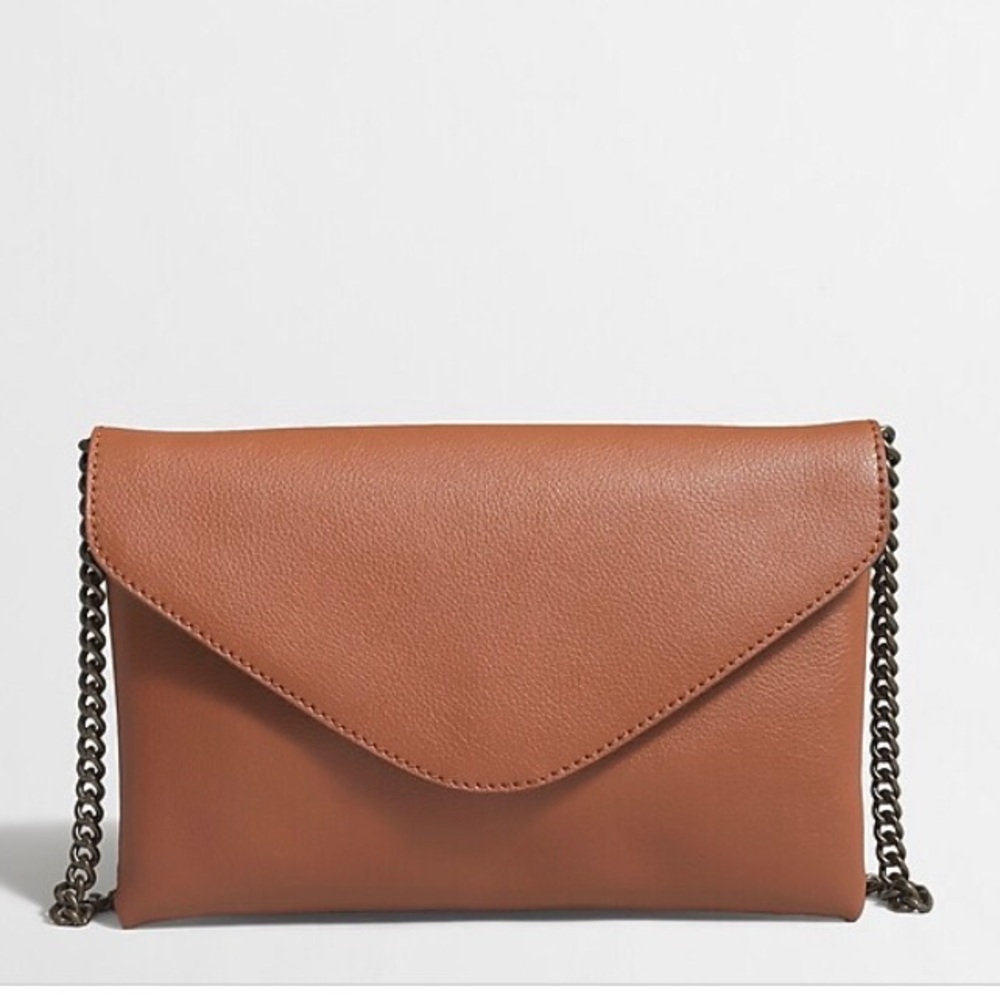 J Crew Leather Envelope Clutch with Chain Strap
